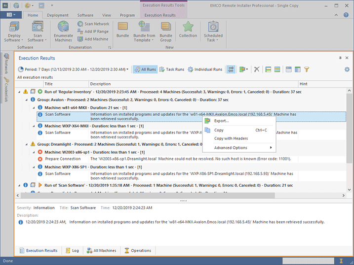 The Execution Results view The Execution Results view