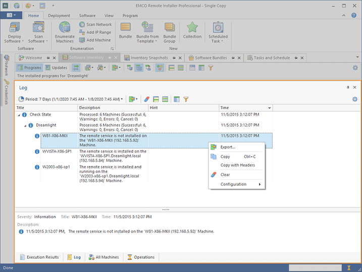 The Log view The Log view
