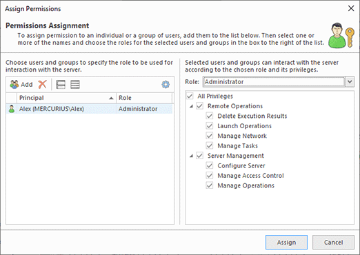 Permissions assignment Permissions assignment