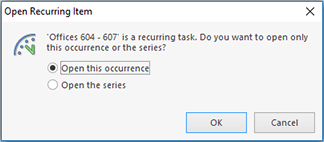 Change Recurring Item confirmation dialog Change Recurring Item confirmation dialog