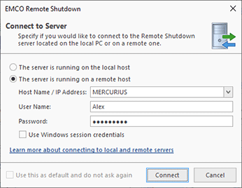 The server connection dialog The server connection dialog