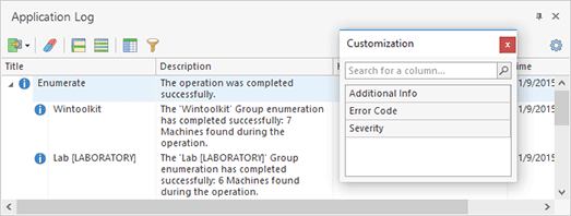 Using the column chooser Using the column chooser