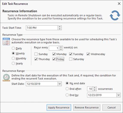 Task recurrence options Task recurrence options