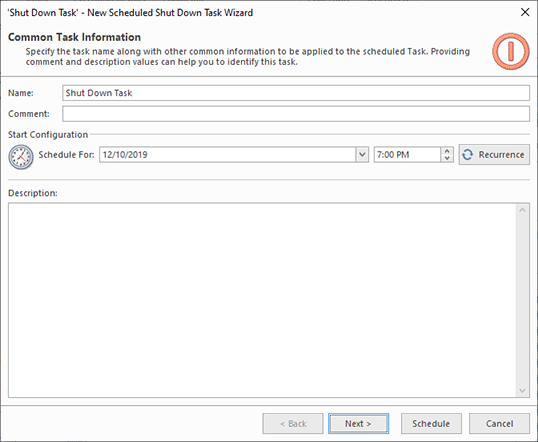 Configuring execution data for a scheduled task