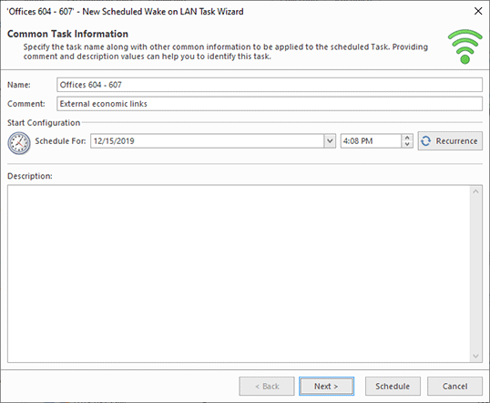 Scheduling a Wake on LAN task