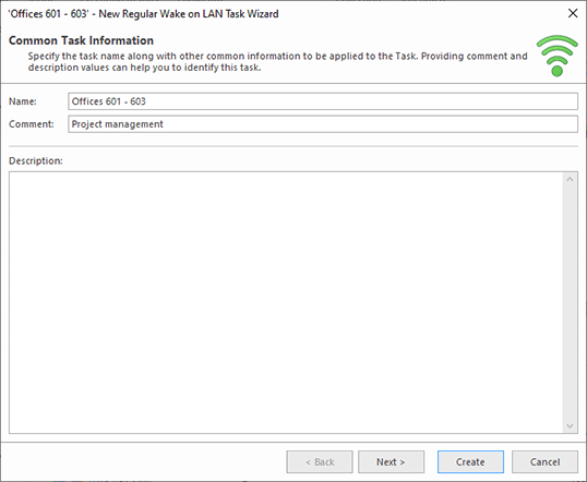 Creating a new Wake on LAN task Creating a new Wake on LAN task