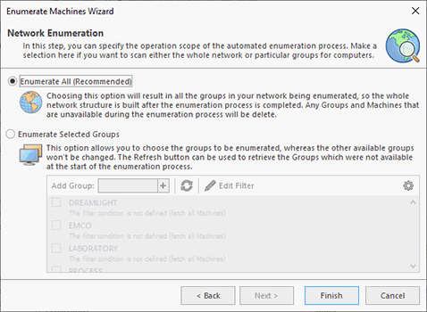 Selecting the network scan scope Selecting the network scan scope