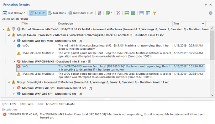 Execution results Execution results