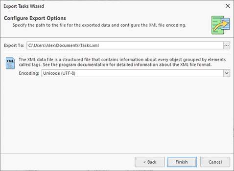 Configuring the export options Configuring the export options