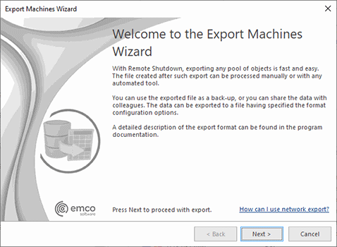 The Export Machines Wizard welcome page The Export Machines Wizard welcome page