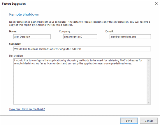 The feature suggestion form The feature suggestion form