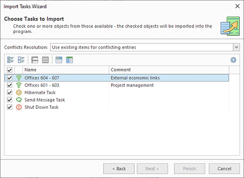 Choosing Tasks to import Choosing Tasks to import
