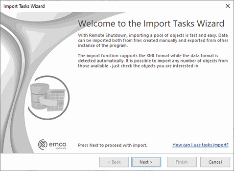 The Import Tasks wizard welcome page The Import Tasks wizard welcome page