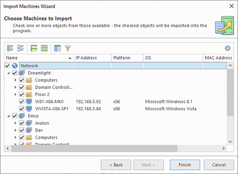 Choosing Machines to import