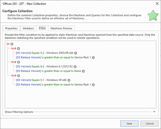 Specifying the Machines filter Specifying the Machines filter