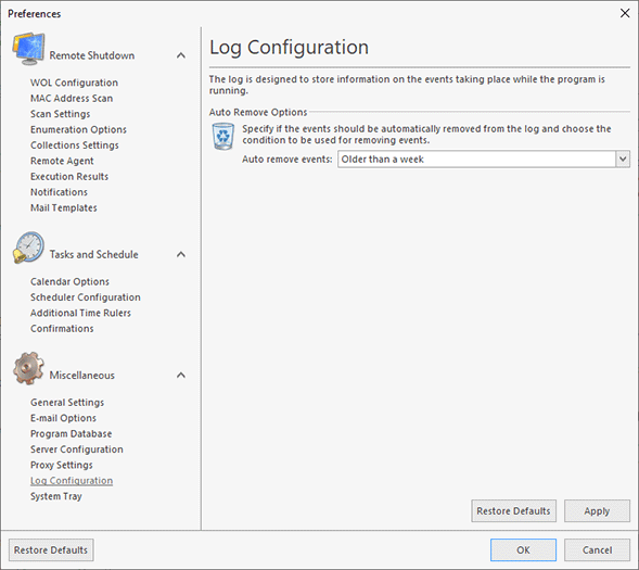 The log configuration The log configuration