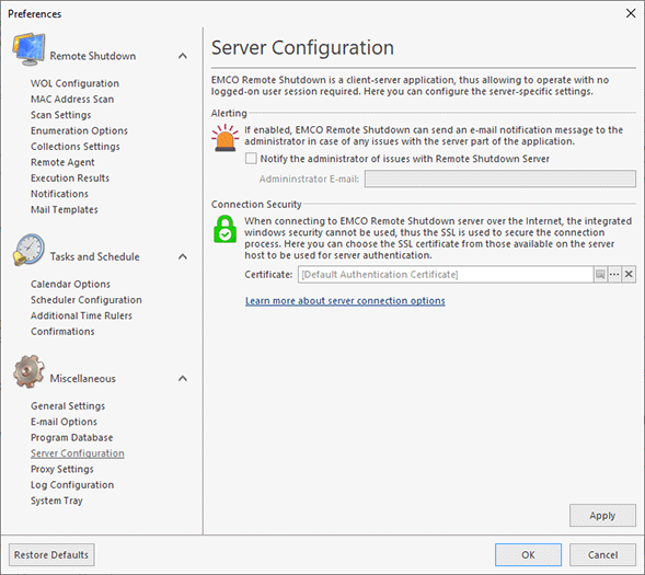 Server Configuration Add On Configuration Server Configuration - Remote Shutdown