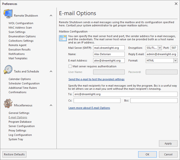 Configuring a mailbox