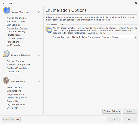 Configuring the enumeration options