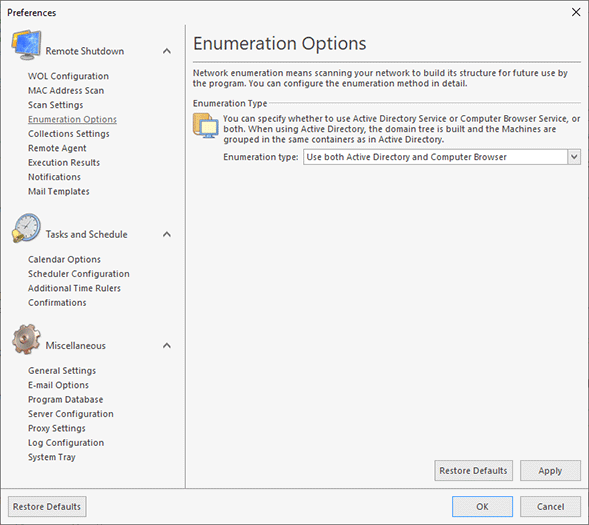 Configuring the enumeration options Configuring the enumeration options