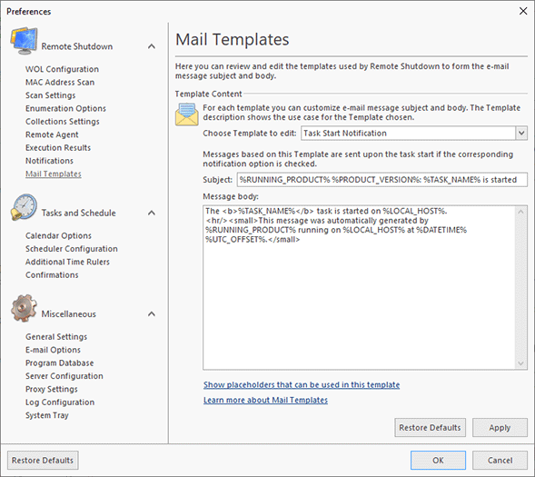 Configuring Mail Templates