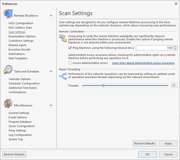 Configuring scan settings