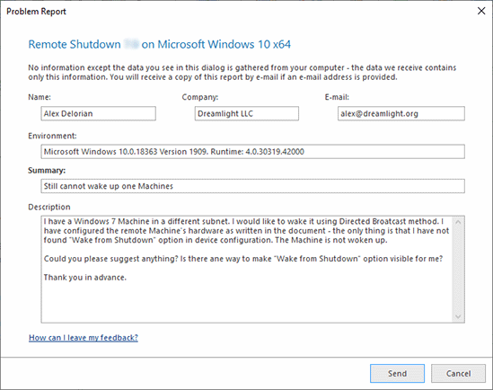 The problem report form