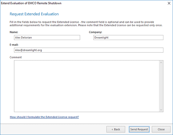 The Request Extended Evaluation form The Request Extended Evaluation form