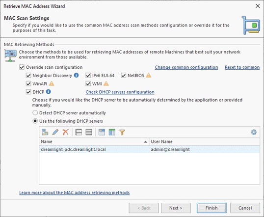 Configuring a MAC address scan operation