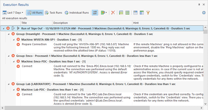 Sample execution results Sample execution results