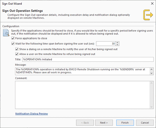 Configuring a sign out operation