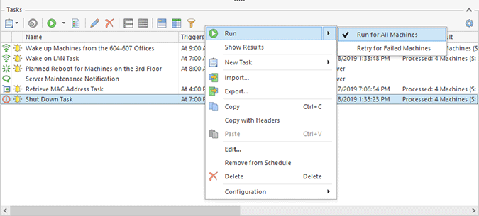 Task execution options Task execution options