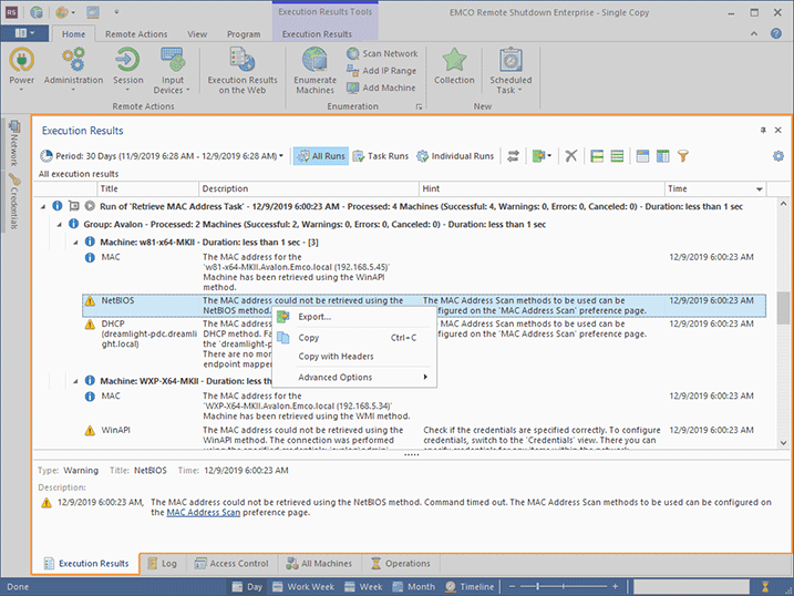 The Execution Results view The Execution Results view
