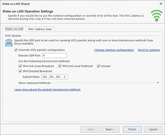 Configuring a MAC address scan operation