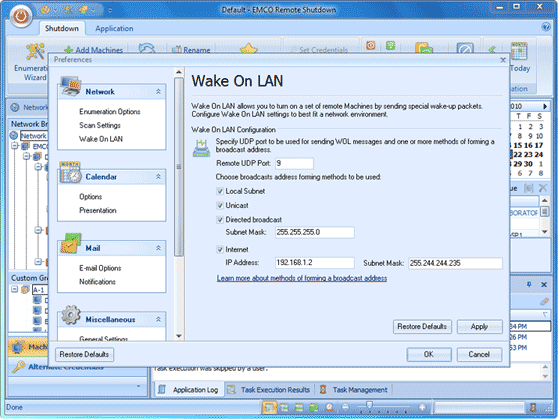 Wake On LAN settings