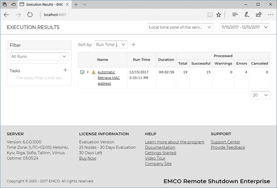 Web access to execution results