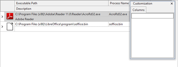 Using the column chooser Using the column chooser