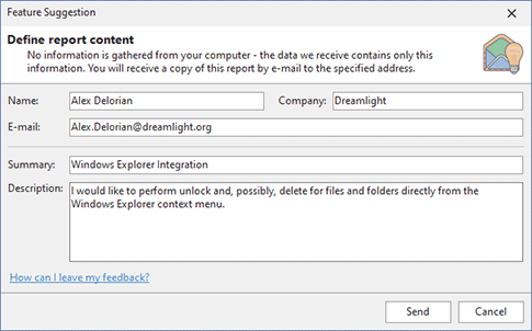 The feature suggestion form The feature suggestion form
