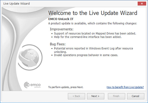 The Live Update Wizard welcome page