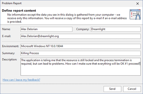 The problem report form The problem report form